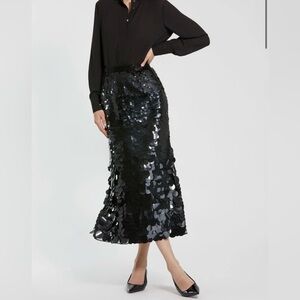 MAC DUGGAL Black Paillette Sequin Midi Skirt Size 8 NWT